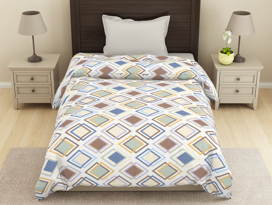 Geometric White/Brown Microfiber Shell Single Dohar Welspun Dohar By