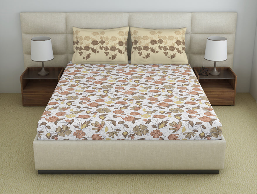 Floral Seed Pearl - Cream Polycotton Double Bedsheet - Amaya By Welspun