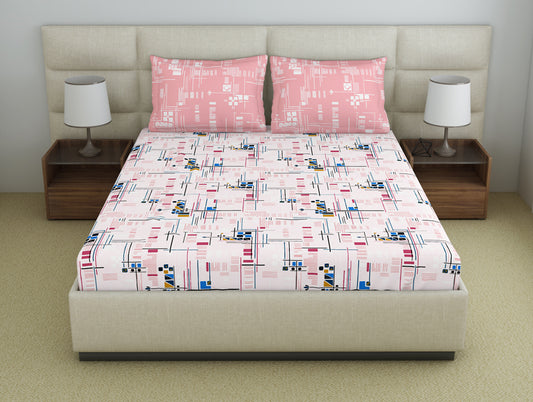 Geometric Petal Pink - Blush Polycotton Double Bedsheet - Amaya By Welspun