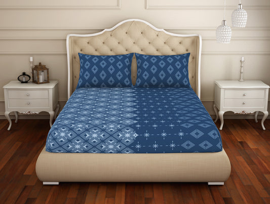 Geometric Lichen Blue - Light Blue 100% Cotton Double Bedsheet - Anti Bacterial By Welspun