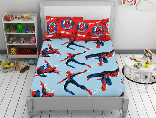 Character Crystal Blue - Light Blue 100% Cotton Double Bedsheet - Marvel Spiderman By Welspun