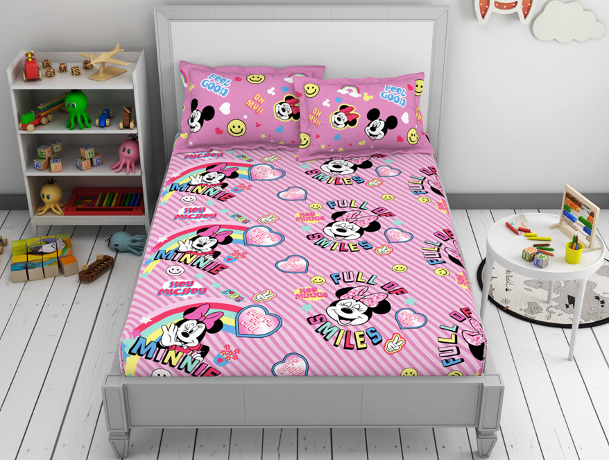 Character Fuchsia Pink - Pink 100% Cotton Double Bedsheet - Disney Minnie By Welspun