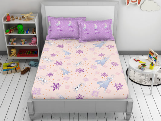 Character Powder Puff - Beige 100% Cotton Double Bedsheet - Disney Frozen By Welspun