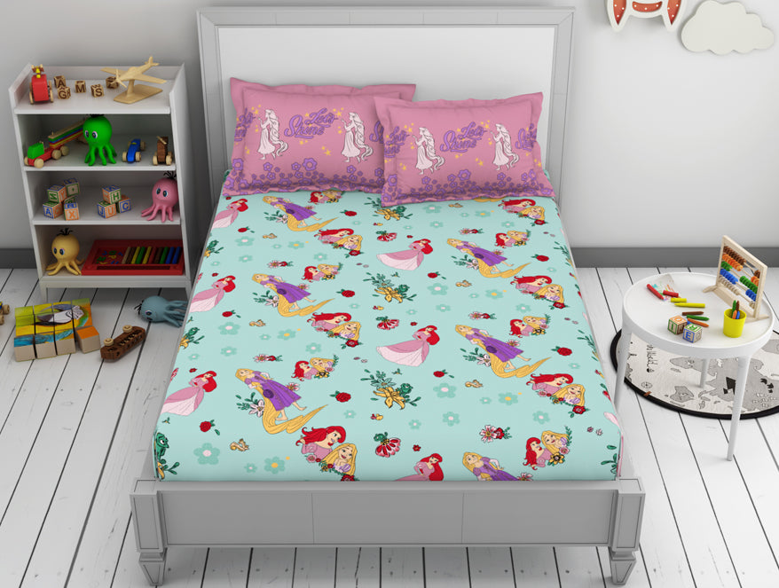 Character Icy Morn - Light Blue 100% Cotton Double Bedsheet - Disney Princess By Welspun