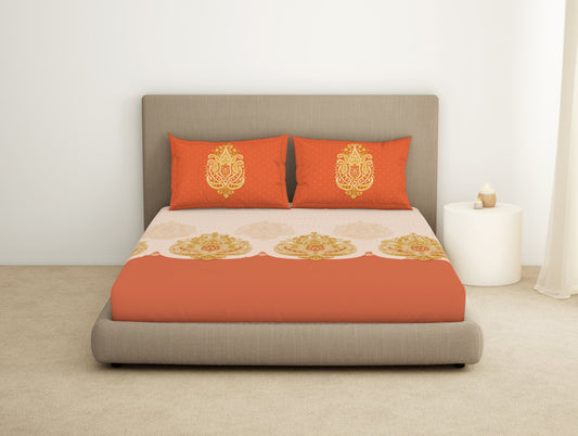 Floral Brandied Melon - Dark Orange 100% Cotton Large Bedsheet - Timeless By Spaces-1065777