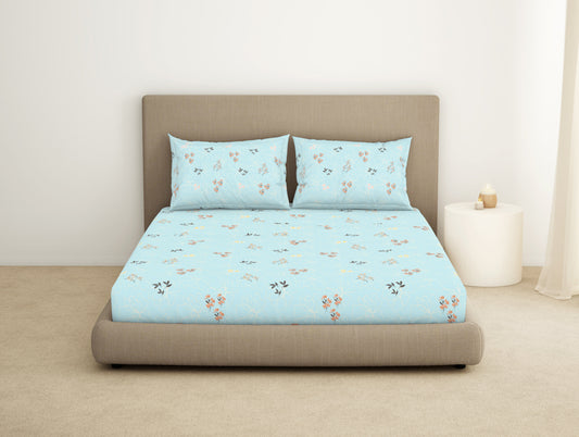 Floral Salt Air - Light Blue 100% Cotton Large Bedsheet - Dainty By Spaces-1065787