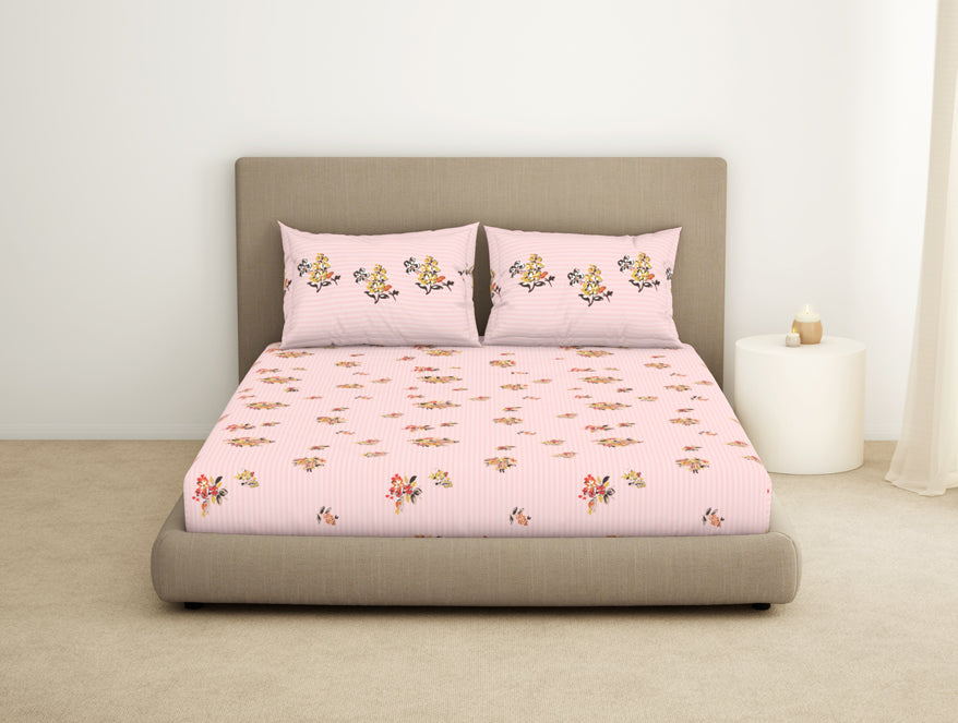 Floral Pinkesque - Pink 100% Cotton Large Bedsheet - Dainty By Spaces-1065789