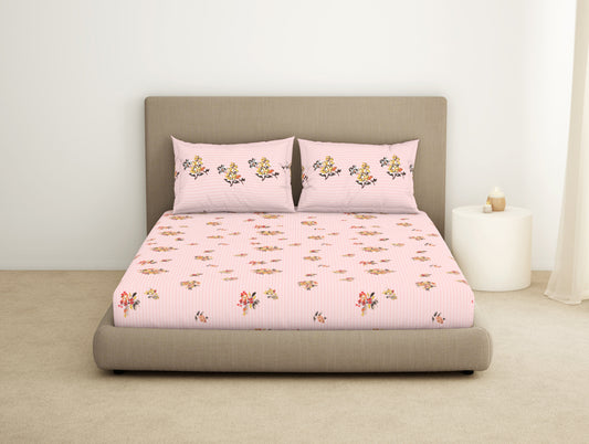 Floral Pinkesque - Pink 100% Cotton King Fitted Sheet - Dainty By Spaces-1065826