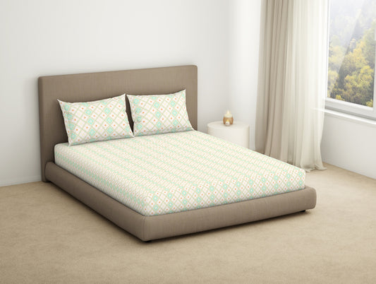Geometric Brook Green - Light Aqua 100% Cotton King Fitted Sheet - Dainty By Spaces-1065831