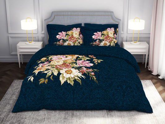 Floral Poseidon - Dark Blue 100% Cotton Large Bedsheet - Noir By Spaces
