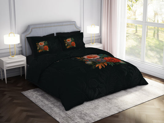 Floral Jet Set - Dark Grey 100% Cotton Large Bedsheet - Noir By Spaces