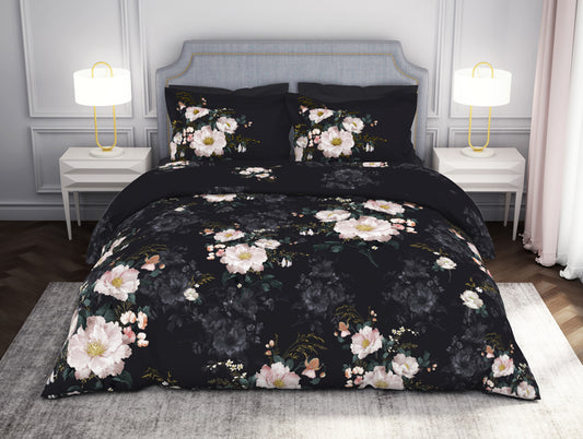 Floral Anthracite - Dark Grey 100% Cotton Large Bedsheet - Noir By Spaces