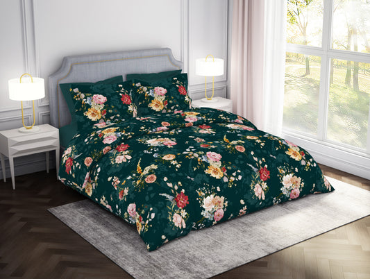 Floral Ponderosa Pine - Dark Green 100% Cotton Large Bedsheet - Noir By Spaces