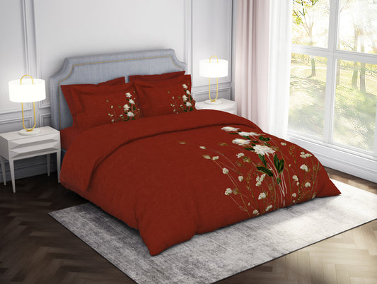 Floral Fire Whirl - Red 100% Cotton Large Bedsheet - Noir By Spaces
