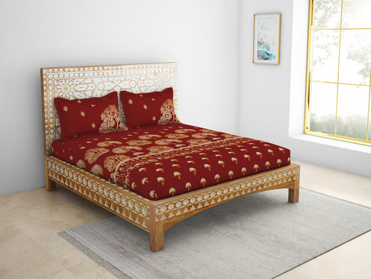 Floral Samba - Dark Red 100% Cotton Large Bedsheet - Warli - Rangana By Spaces