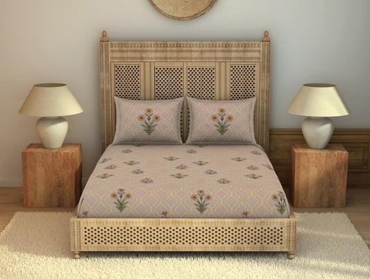 Floral Pale Blush - Blush 100% Cotton Large Bedsheet - Gulrana - Rangana By Spaces