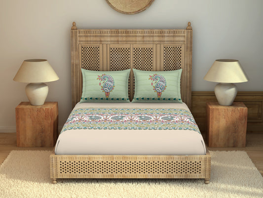 Floral Gardenia - Cream 100% Cotton Large Bedsheet - Kalamkari - Rangana By Spaces
