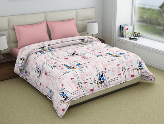 Geometric Petal Pink - Blush Polycotton Double Quilt / AC Comforter - Amaya By Welspun