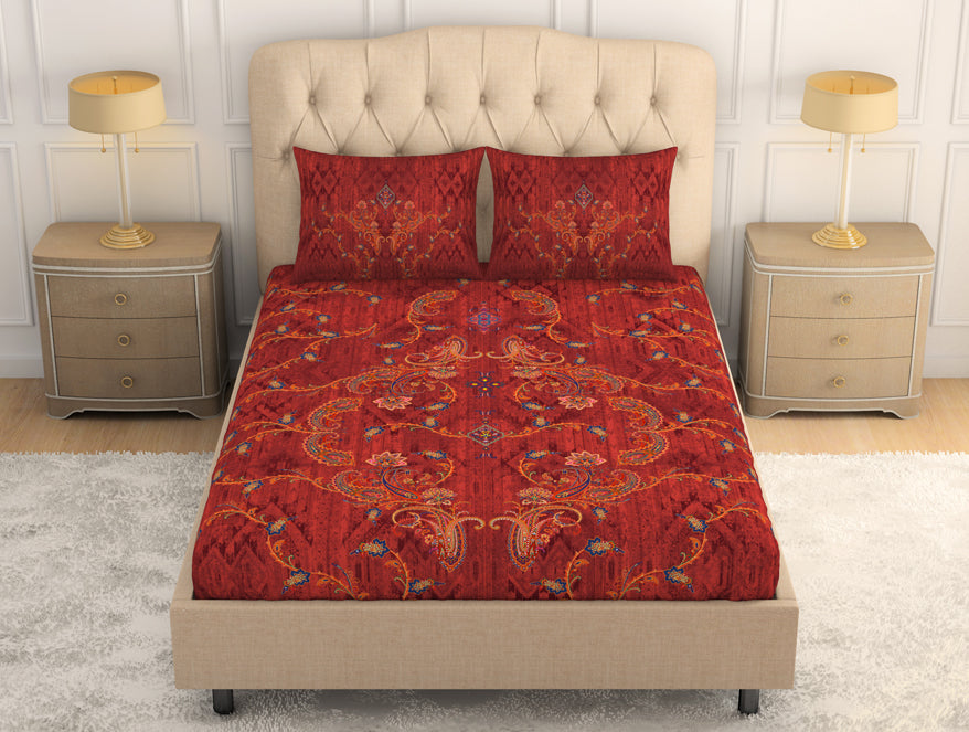Floral Molten Lava - Red 100% Cotton Large Bedsheet - Caravan By Spaces