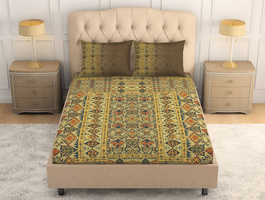 Floral Double Cream - Light Yellow 100% Cotton Large Bedsheet - Caravan By Spaces
