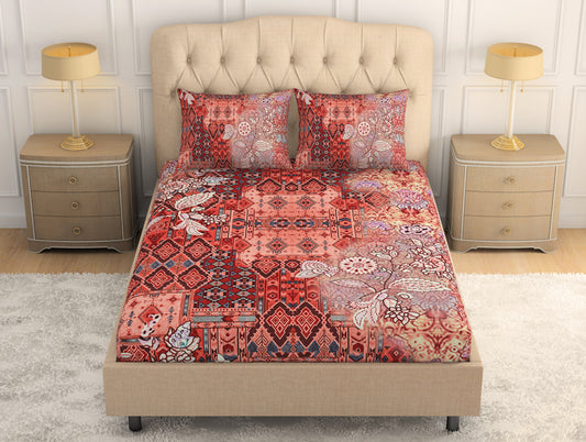 Floral Persimmon - Orange 100% Cotton Large Bedsheet - Caravan By Spaces