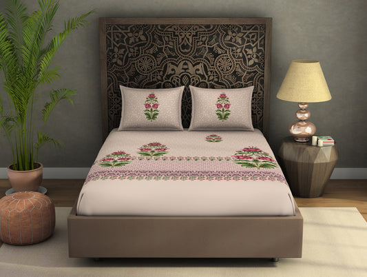 Floral Gardenia - Cream 100% Cotton Large Bedsheet - Gulrana - Rangana By Spaces