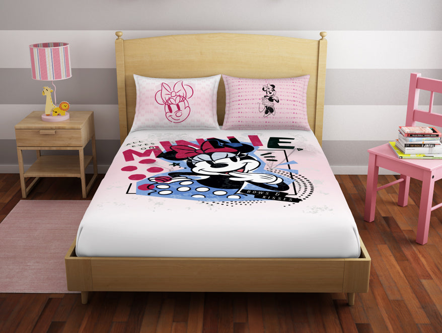 Character Strawberry Cream - Blush 100% Cotton Double Bedsheet - Disney Minnie By Spaces
