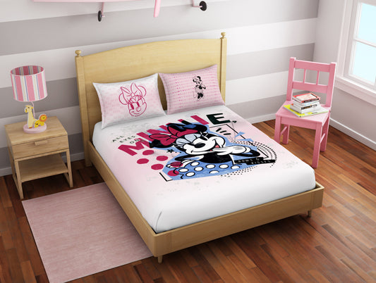 Character Strawberry Cream - Blush 100% Cotton Double Bedsheet - Disney Minnie By Spaces