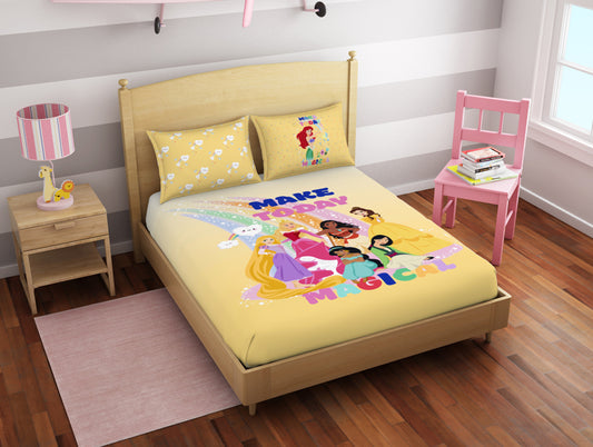 Character Golden Haze - Yellow 100% Cotton Double Bedsheet - Disney Princess By Spaces