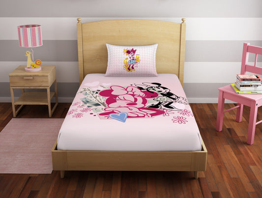 Character Candy Pink - Pink 100% Cotton Single Bedsheet - Disney Minnie By Spaces