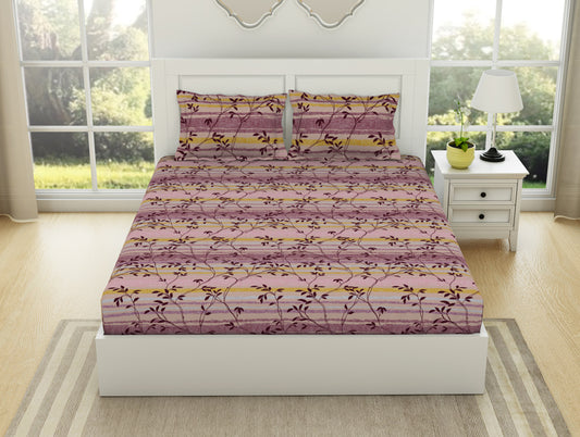 Floral Mellow Mauve - Violet 100% Cotton King Fitted Sheet - Gypsy By Spaces