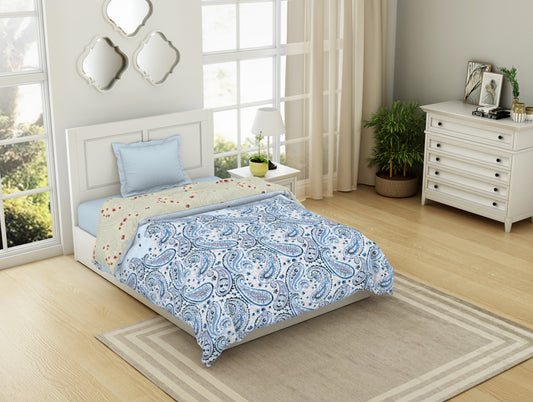 Floral Cerulean - Blue 100% Cotton Shell Single Quilt / AC Comforter - Bohemia By Spaces