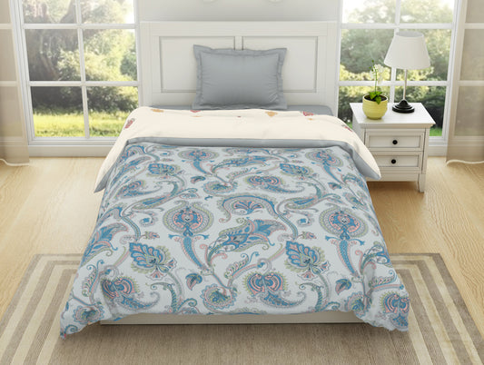 Floral Brilliant White - White 100% Cotton Shell Single Quilt / AC Comforter - Bohemia By Spaces