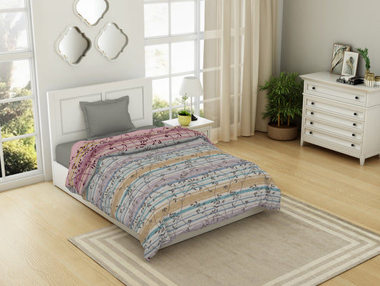 Floral Brilliant White - White 100% Cotton Shell Single Quilt / AC Comforter - Gypsy By Spaces