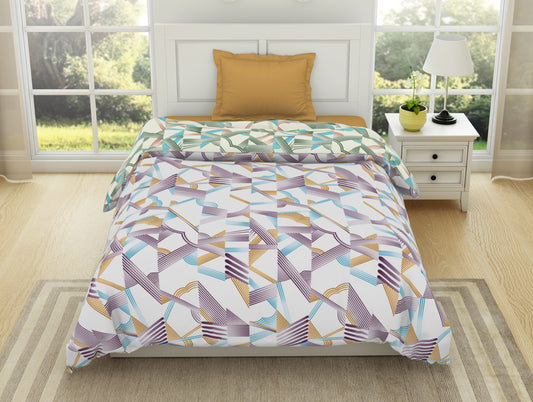 Geometric Blanc De Blanc - White 100% Cotton Shell Single Quilt / AC Comforter - Geospace By Spaces