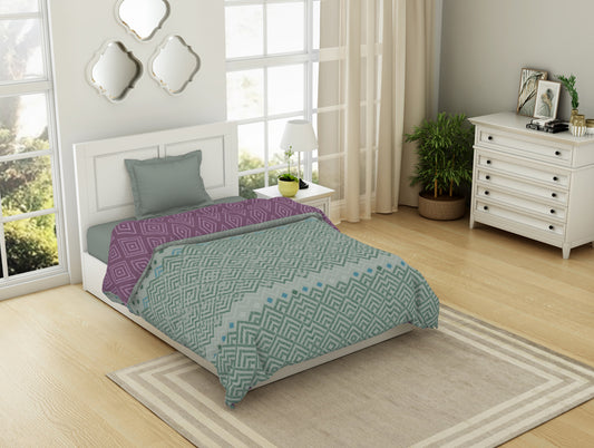 Geometric Harbour Grey - Light Teal 100% Cotton Shell Single Quilt / AC Comforter - Geospace By Spaces