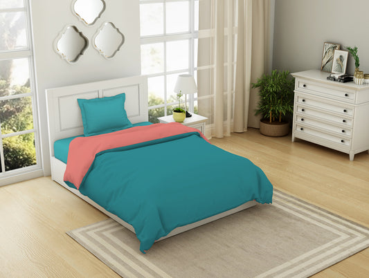 Solid Teal/ Coral - Teal 100% Cotton Shell Single Quilt / AC Comforter - Everyday Essentials By Spaces