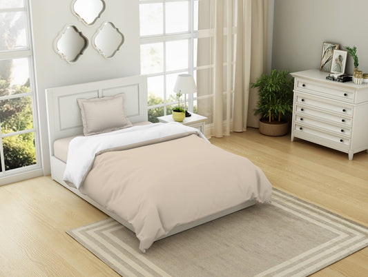 Solid Beige / White 100% Cotton Shell Single Quilt / AC Comforter - Everyday Essentials By Spaces