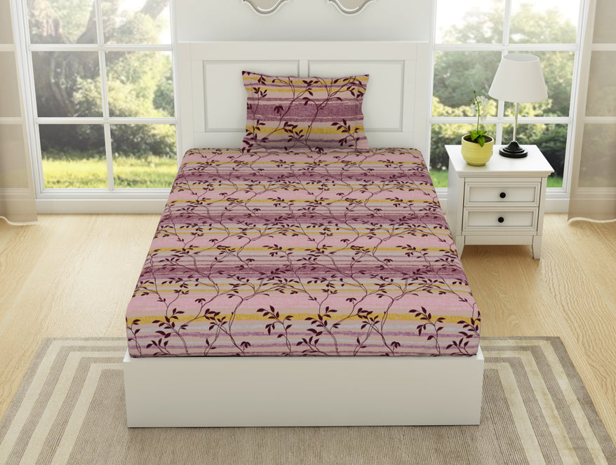 Floral Mellow Mauve - Violet 100% Cotton Single Bedsheet - Gypsy By Spaces