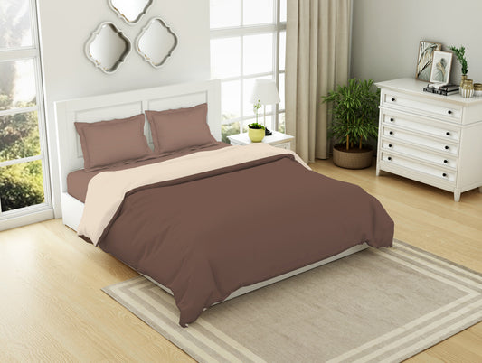 Solid Brown / Beige - Brown 100% Cotton Shell Double Quilt / AC Comforter - Everyday Essentials By Spaces