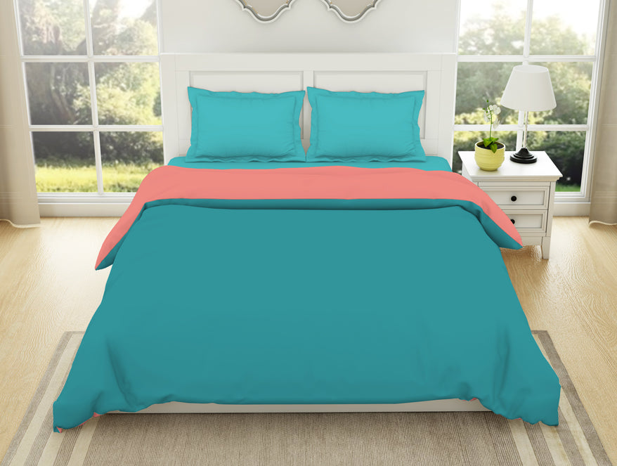 Solid Teal/ Coral - Teal 100% Cotton Shell Double Quilt / AC Comforter - Everyday Essentials By Spaces