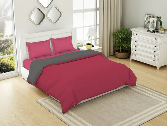 Solid Red/ Charcoal - Red 100% Cotton Shell Double Quilt / AC Comforter - Everyday Essentials By Spaces