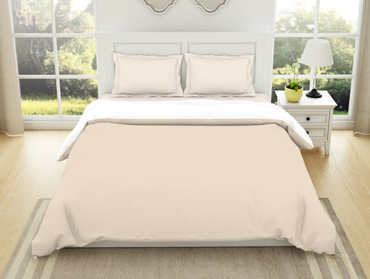 Solid Beige / White 100% Cotton Shell Double Quilt / AC Comforter - Everyday Essentials By Spaces