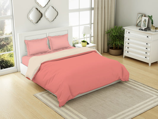 Solid Coral / Beige - Coral 100% Cotton Shell Double Quilt / AC Comforter - Everyday Essentials By Spaces