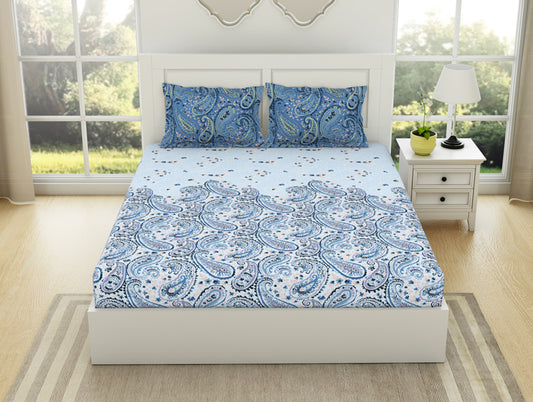 Ornate Cerulean - Blue 100% Cotton Double Bedsheet - Bohemia By Spaces