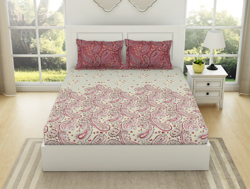 Ornate Flowering Ginger - Pink 100% Cotton Double Bedsheet - Bohemia By Spaces