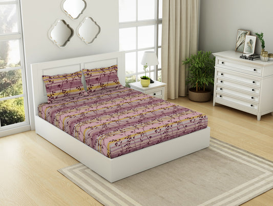 Floral Mellow Mauve - Violet 100% Cotton Double Bedsheet - Gypsy By Spaces