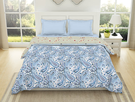 Floral Cerulean - Blue 100% Cotton Shell Double Quilt / AC Comforter - Bohemia By Spaces