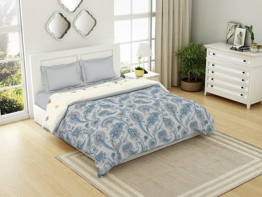 Floral Brilliant White - White 100% Cotton Shell Double Quilt / AC Comforter - Bohemia By Spaces