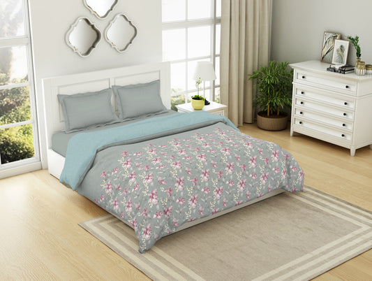 Floral Moon Rock - Grey 100% Cotton Shell Double Quilt / AC Comforter - Bohemia By Spaces